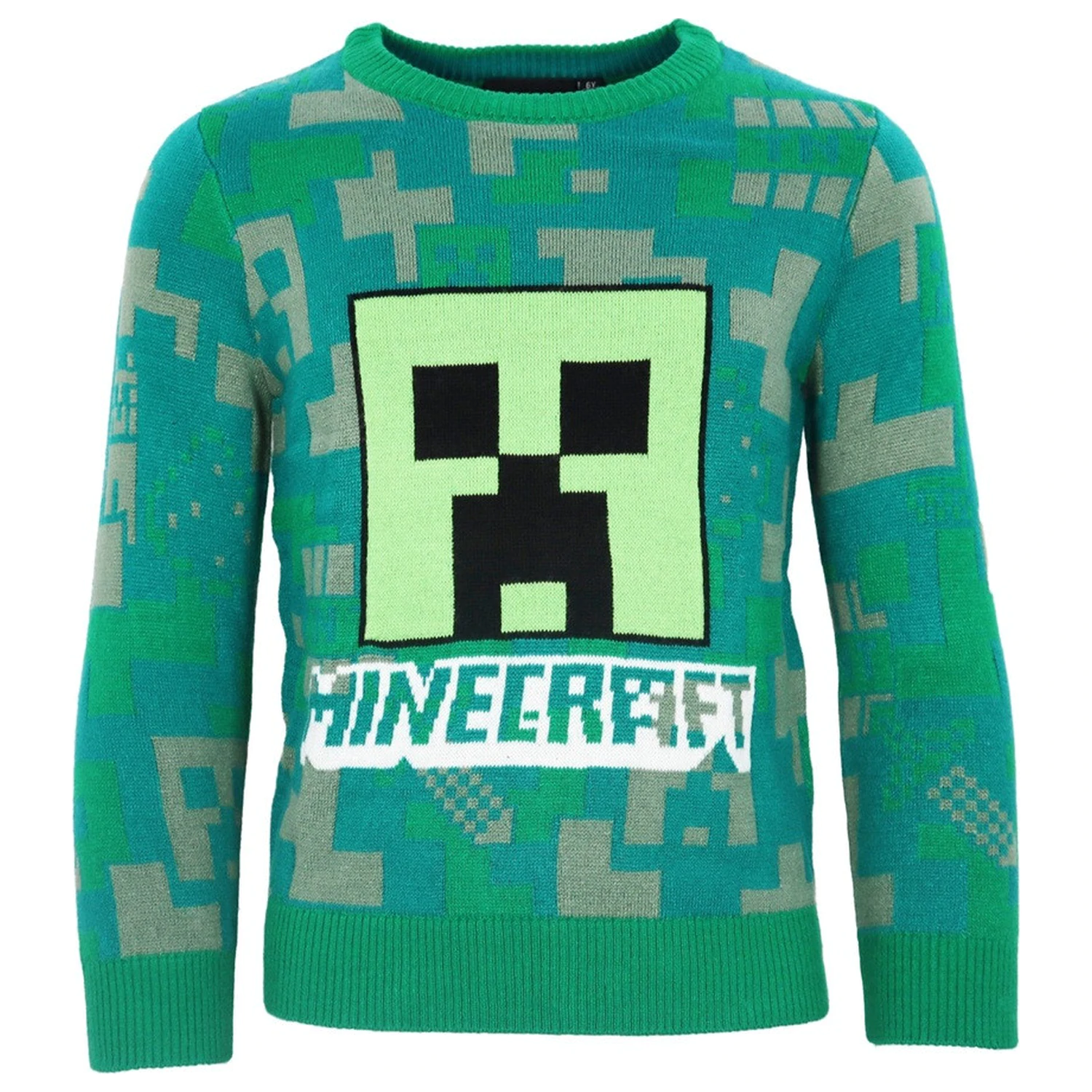Minecraft zelený pletený sveter pre deti produktová fotografia