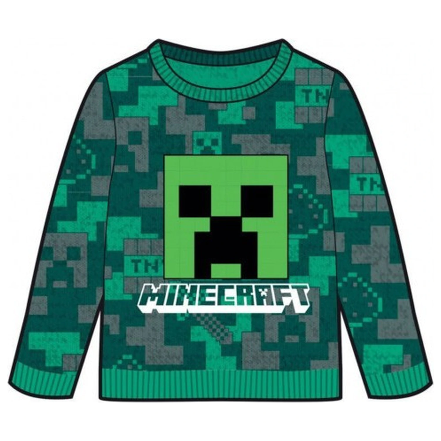 Minecraft zelený pletený sveter pre deti produktová fotografia