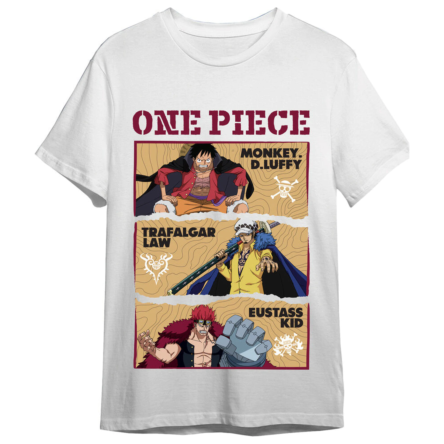 One Piece Monkey D. Luffy, Trafalgar Law & Eustass Kid dospelé tričko produktová fotografia
