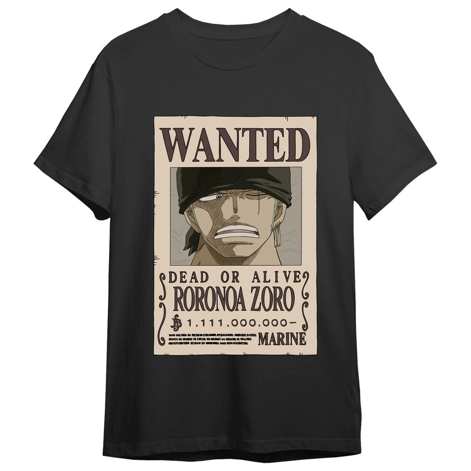 One Piece Roronoa Zoro Wanted dospelácke tričko produktová fotografia
