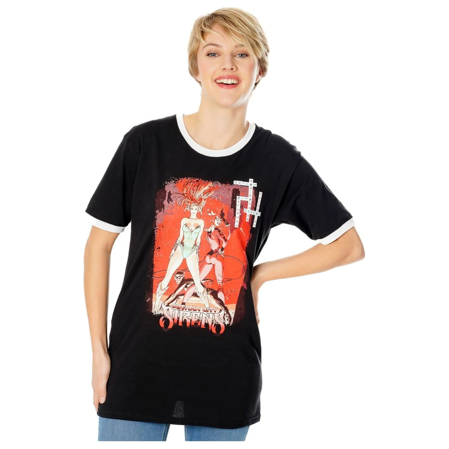 Gotham City Sirens tričko Crossword Black Ringer  produktová fotografia
