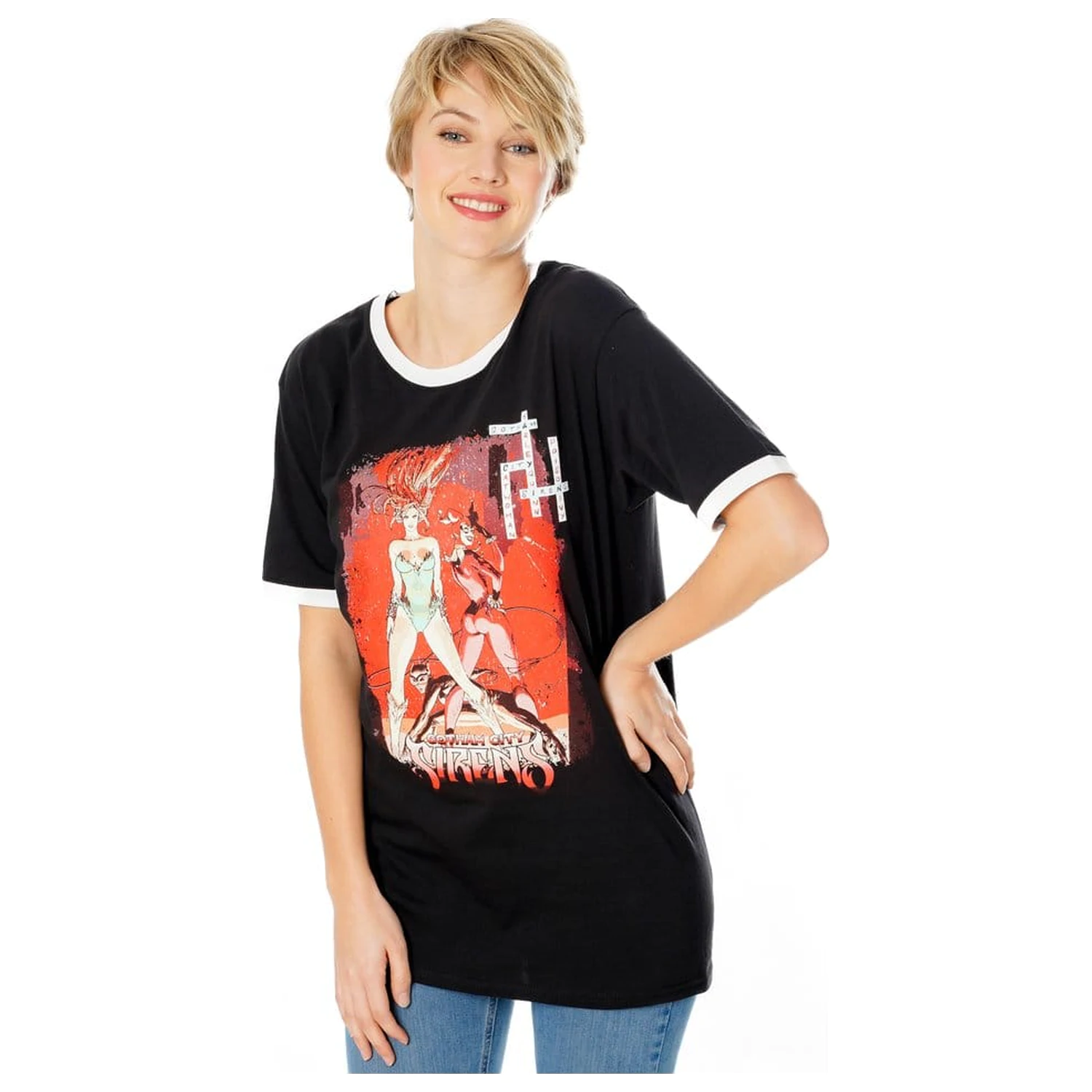 Gotham City Sirens tričko Crossword Black Ringer  produktová fotografia