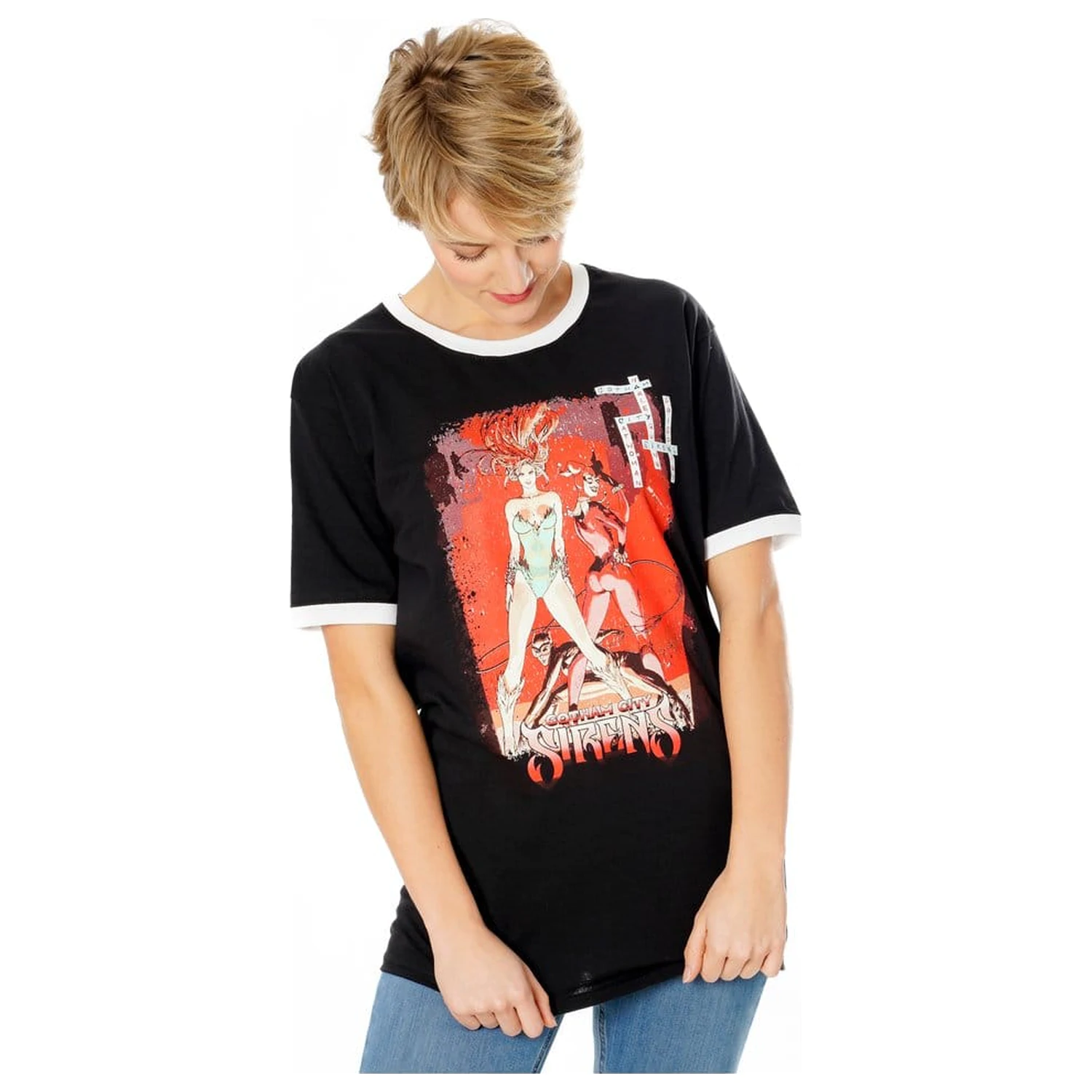 Gotham City Sirens tričko Crossword Black Ringer  produktová fotografia