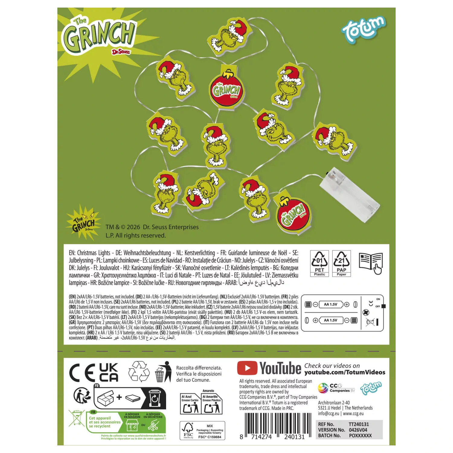 The Grinch Dr Seuss vianočné LED svetelné reťaze produktová fotografia