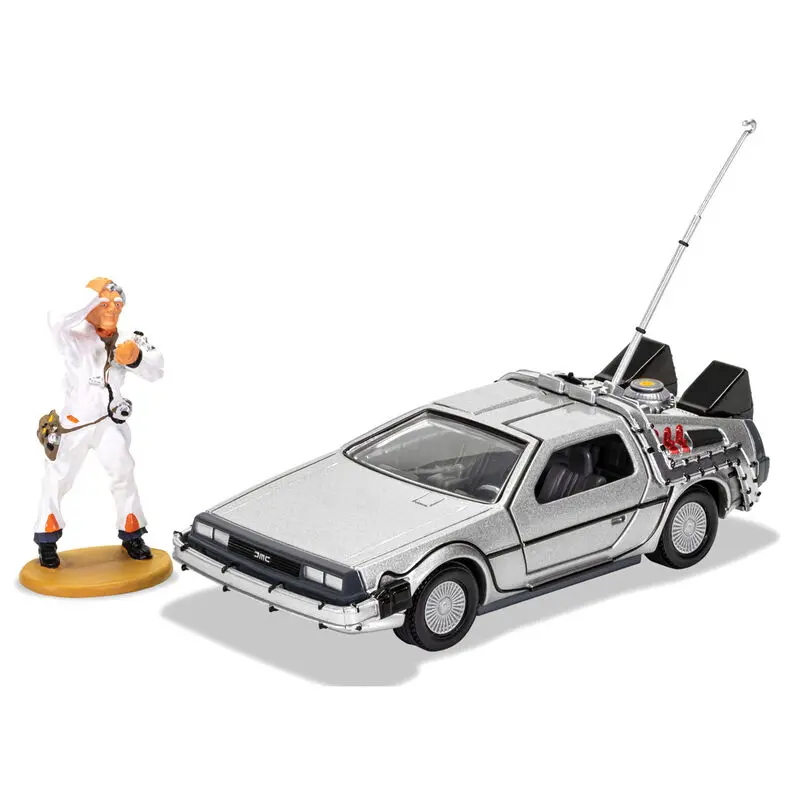 Back to the Future Diecast Model 1/36 DeLorean a figúrka Doc Browna produktová fotografia
