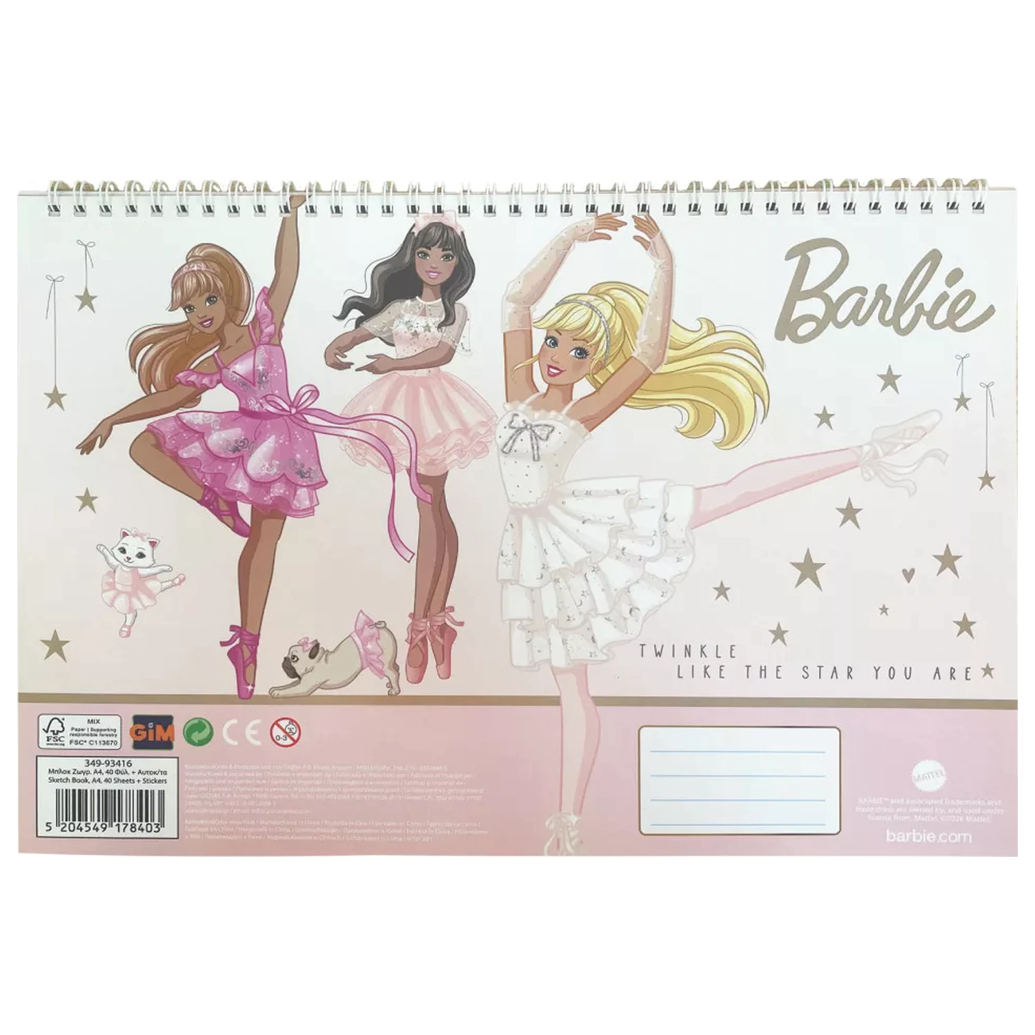 Barbie Ballerina A4 Špirálový skicár, 40 listov s nálepkami produktová fotografia
