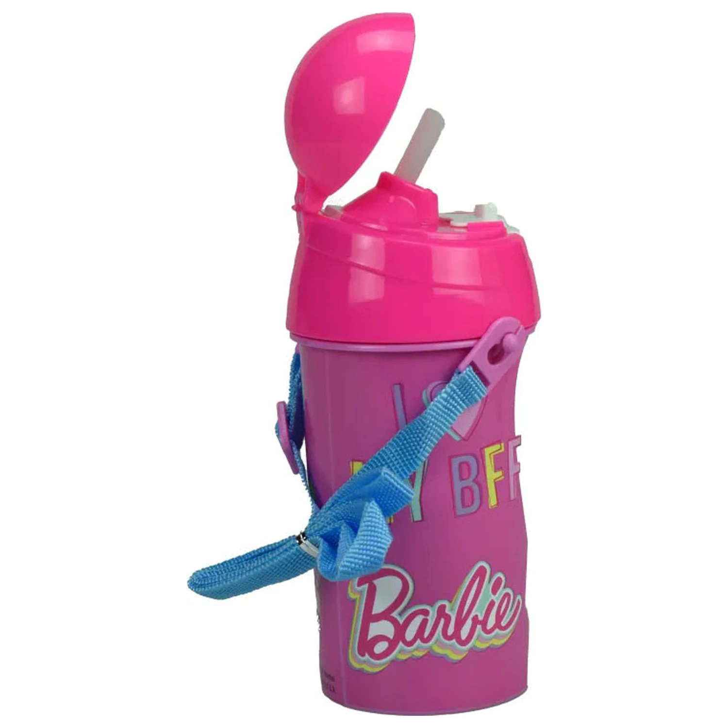 Barbie Happy Thoughts Fľaša na vodu s hákom, plastová, so slamkou 500 ml produktová fotografia