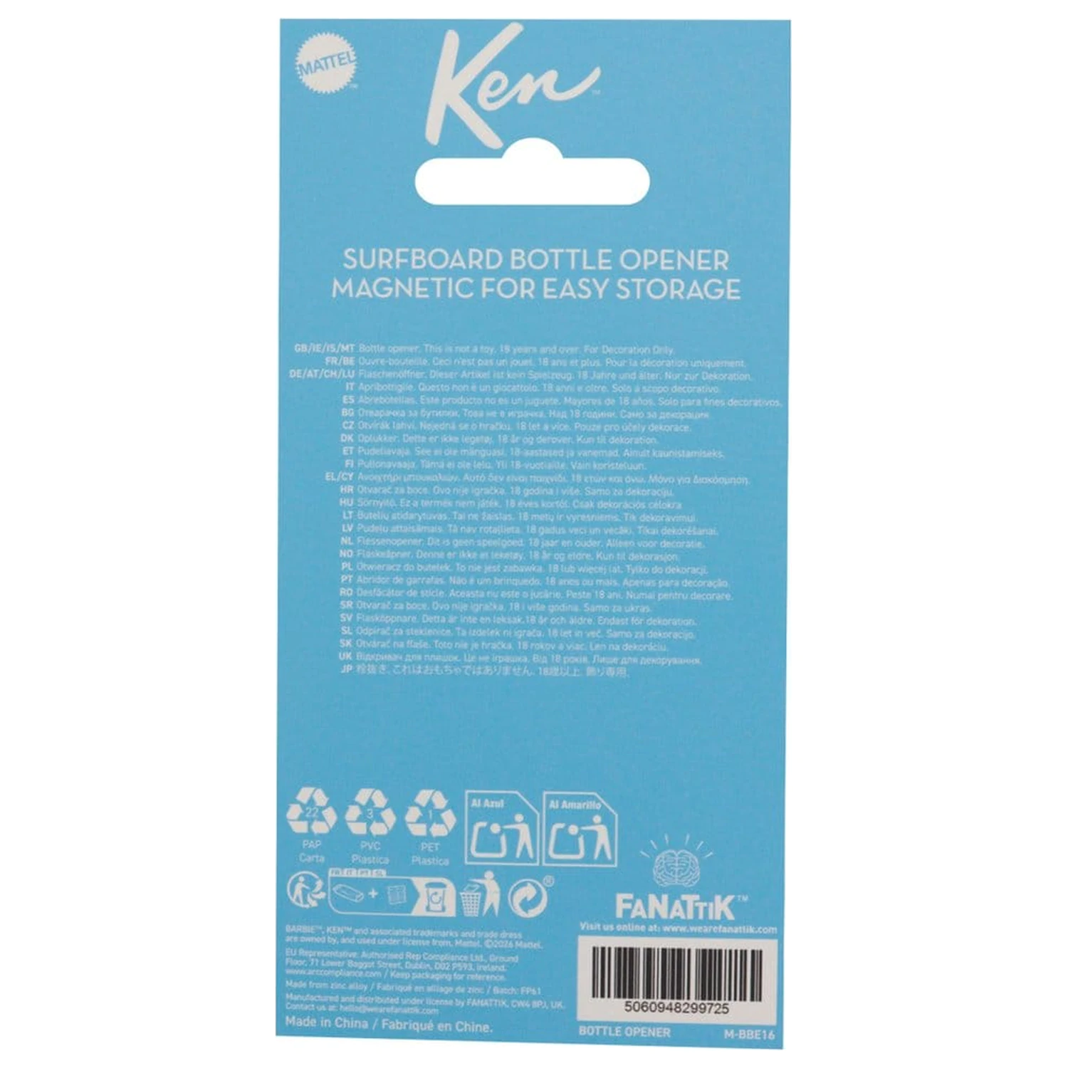 Barbie otvárač fliaš Ken Surfboard Magnetický produktová fotografia