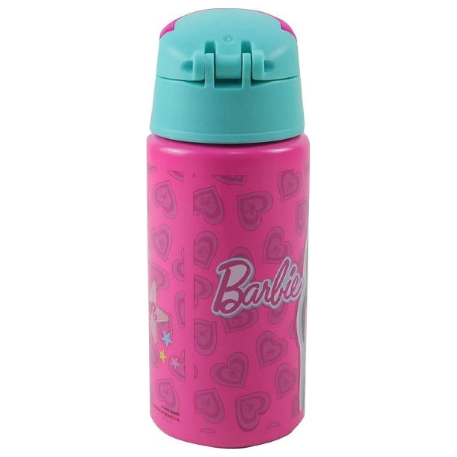 Barbie Love hliníková fľaša na vodu so slamkou a háčikom 500 ml produktová fotografia