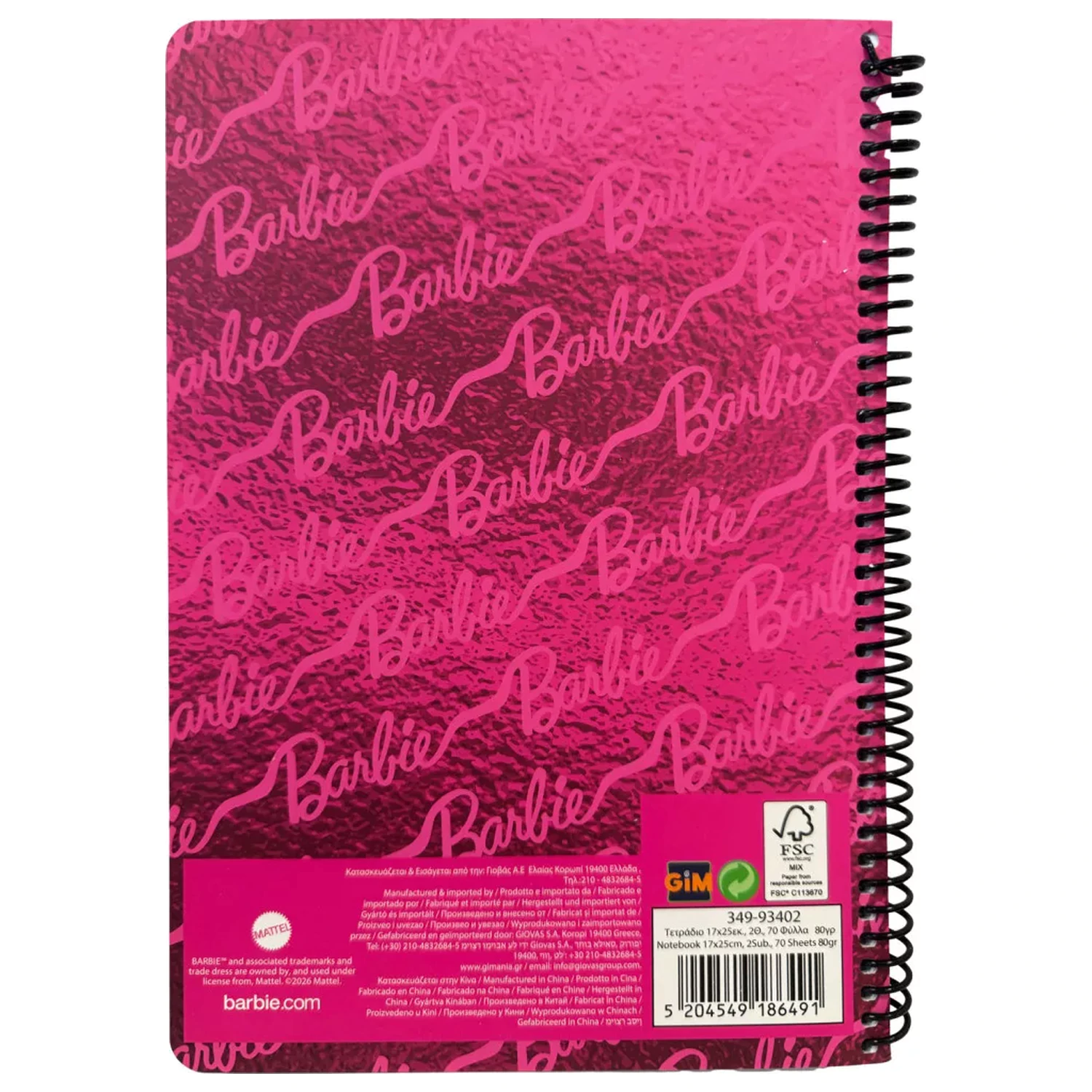 Barbie Pink B/5 linkovaný špirálový zápisník, 70 listov produktová fotografia