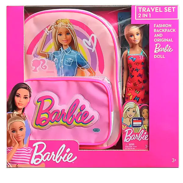 Batoh Barbie a bábika produktová fotografia
