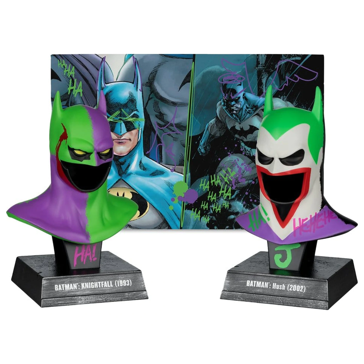 Batman DC Direct Mini Replika 1/3 dvojbalenie Batman Cowls Hush & Knightfall (Jokerized) (Gold Label) 18 cm produktová fotografia