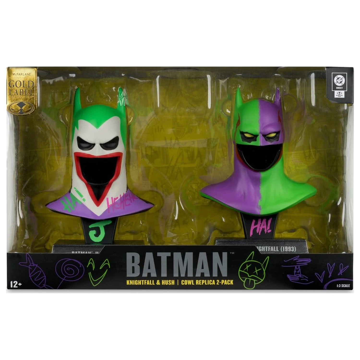 Batman DC Direct Mini Replika 1/3 dvojbalenie Batman Cowls Hush & Knightfall (Jokerized) (Gold Label) 18 cm produktová fotografia
