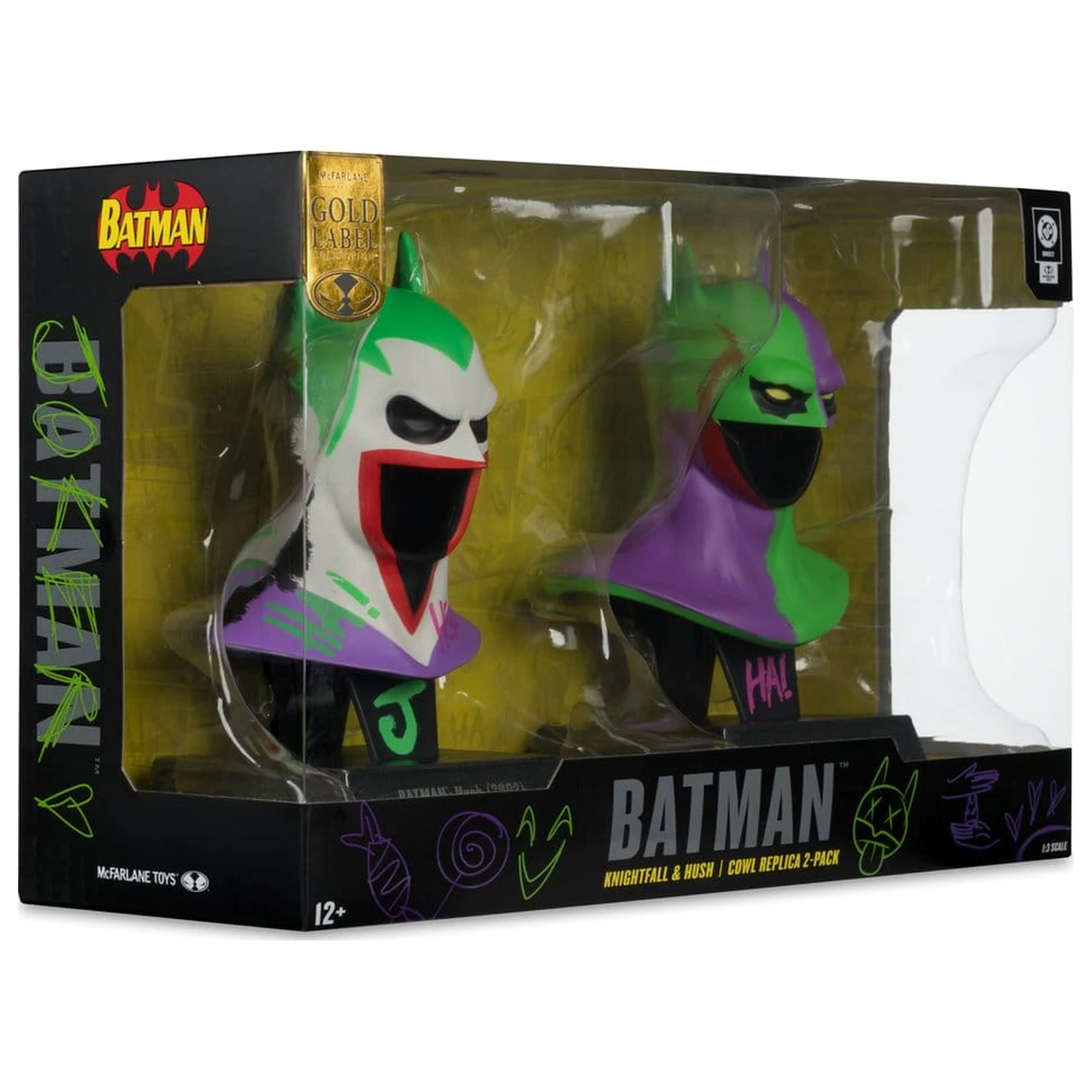 Batman DC Direct Mini Replika 1/3 dvojbalenie Batman Cowls Hush & Knightfall (Jokerized) (Gold Label) 18 cm produktová fotografia