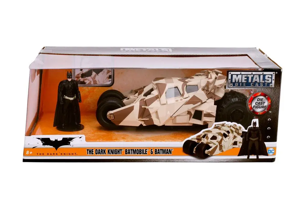 Batman The Dark Knight Diecast Model 1/24 2008 Batmobile Camo s figúrkou produktová fotografia