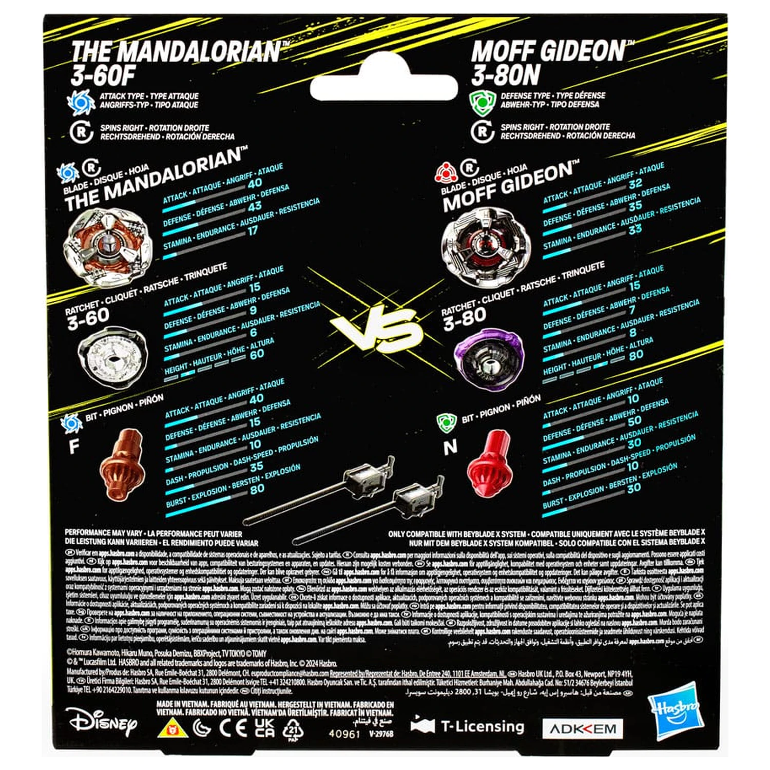 Beyblade X a Star Wars Collab The Mandalorian 3-60F vs. Moff Gideon 3-80N produktová fotografia