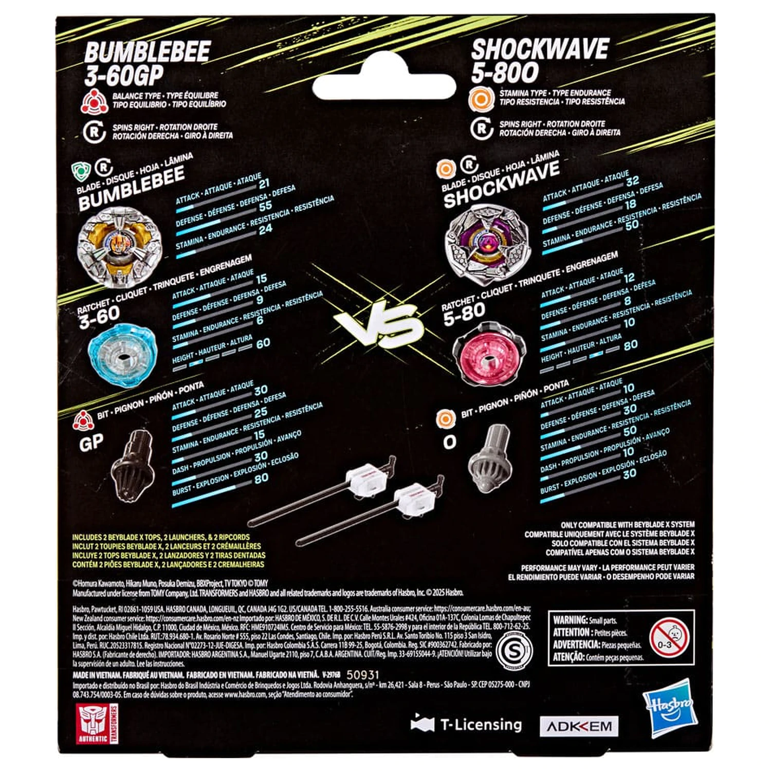 Beyblade X a Transformers Collab Bumblebee 3-60GP vs. Shockwave 5-80O produktová fotografia