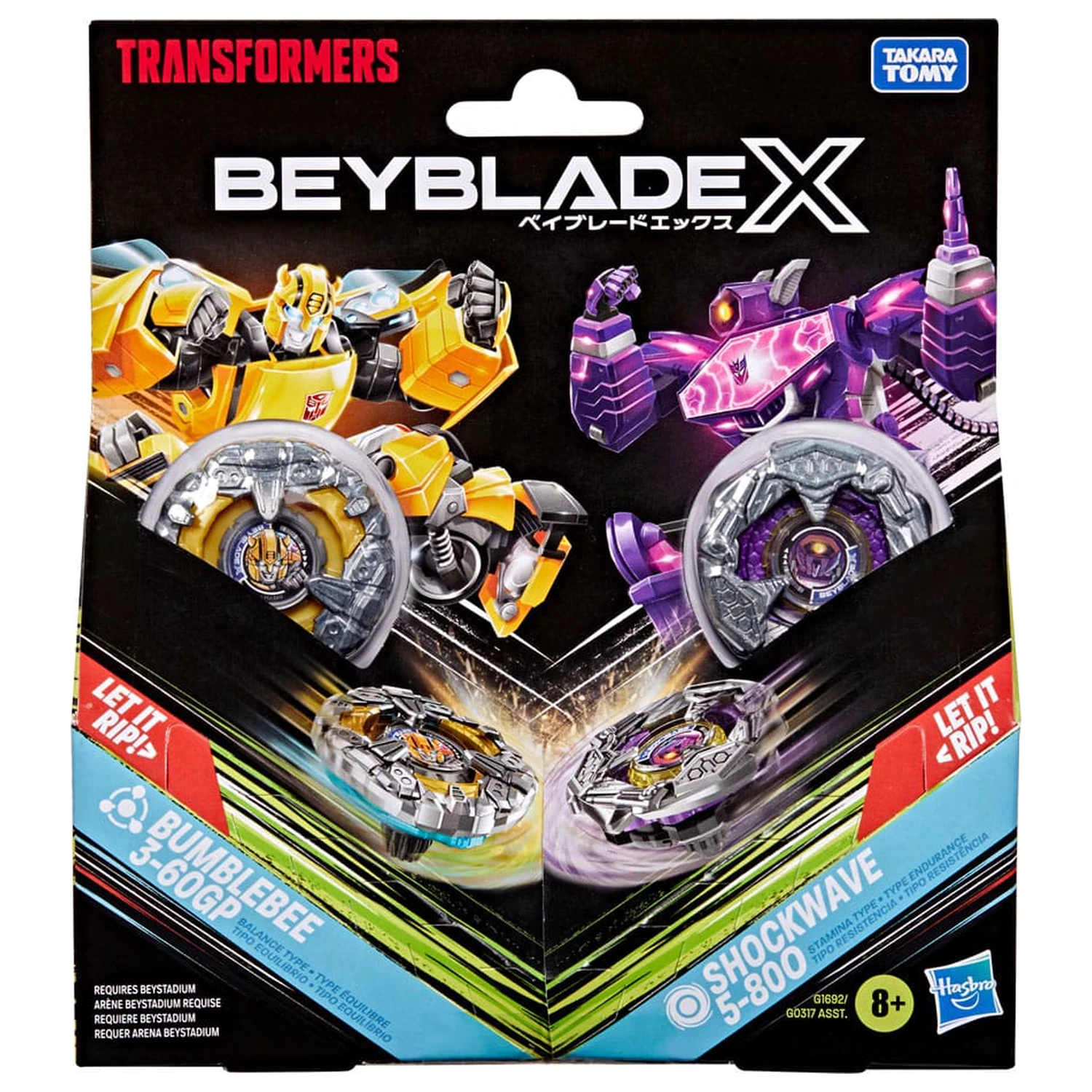Beyblade X a Transformers Collab Bumblebee 3-60GP vs. Shockwave 5-80O produktová fotografia