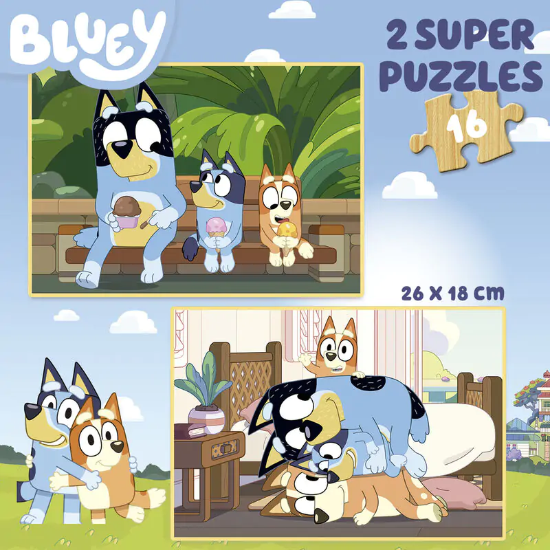 Bluey drevené puzzle 2x16ks produktová fotografia