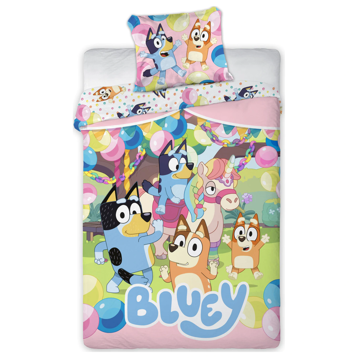 Bluey Magical Party detská, predškolská obliečka na paplón produktová fotografia