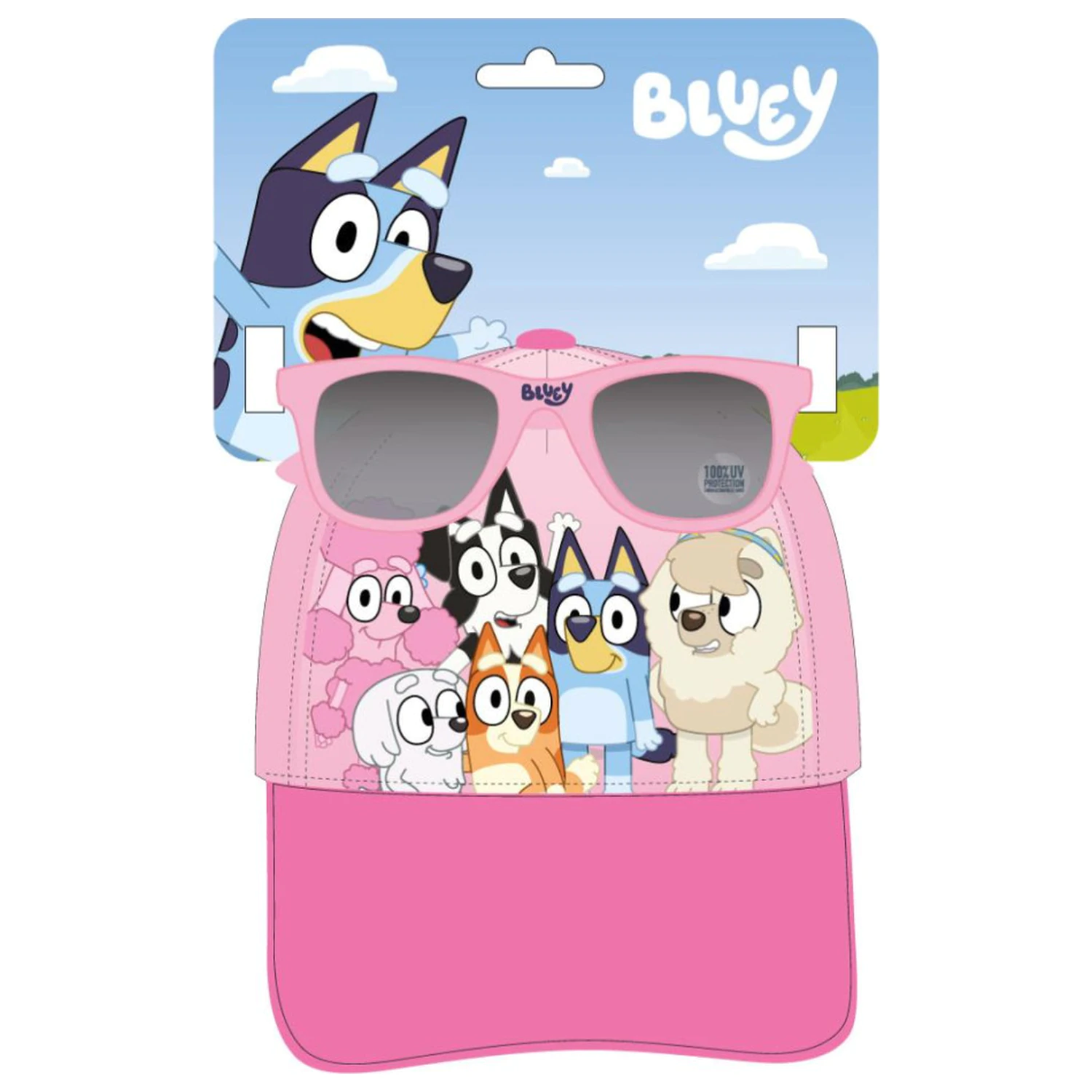 Bluey ružový tím slnečné okuliare a súprava bejzbalovej čiapky produktová fotografia
