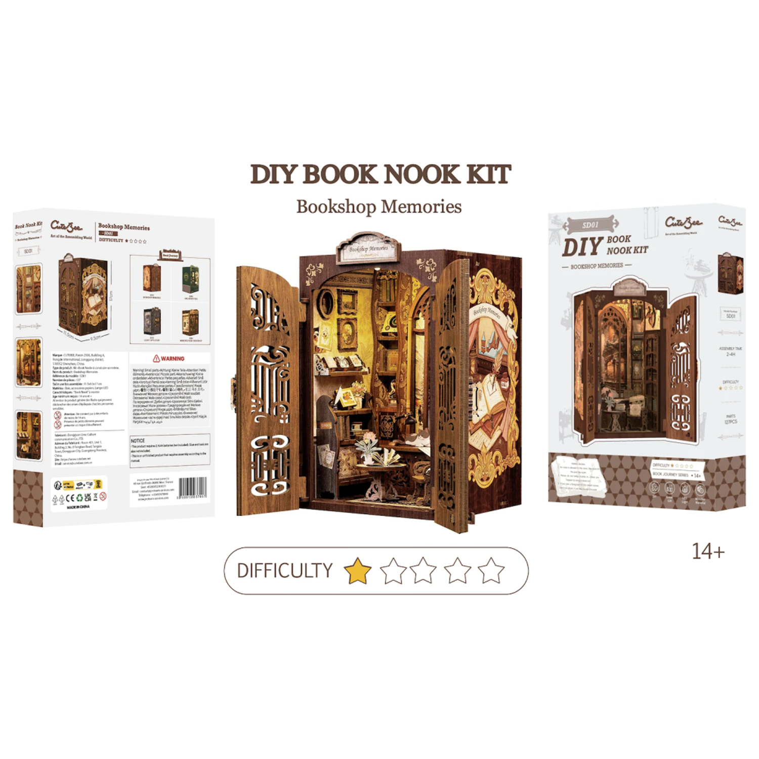 BOOK NOOK KIT DIY Memories Bookshop 127 ks + LED Light stavebnica produktová fotografia