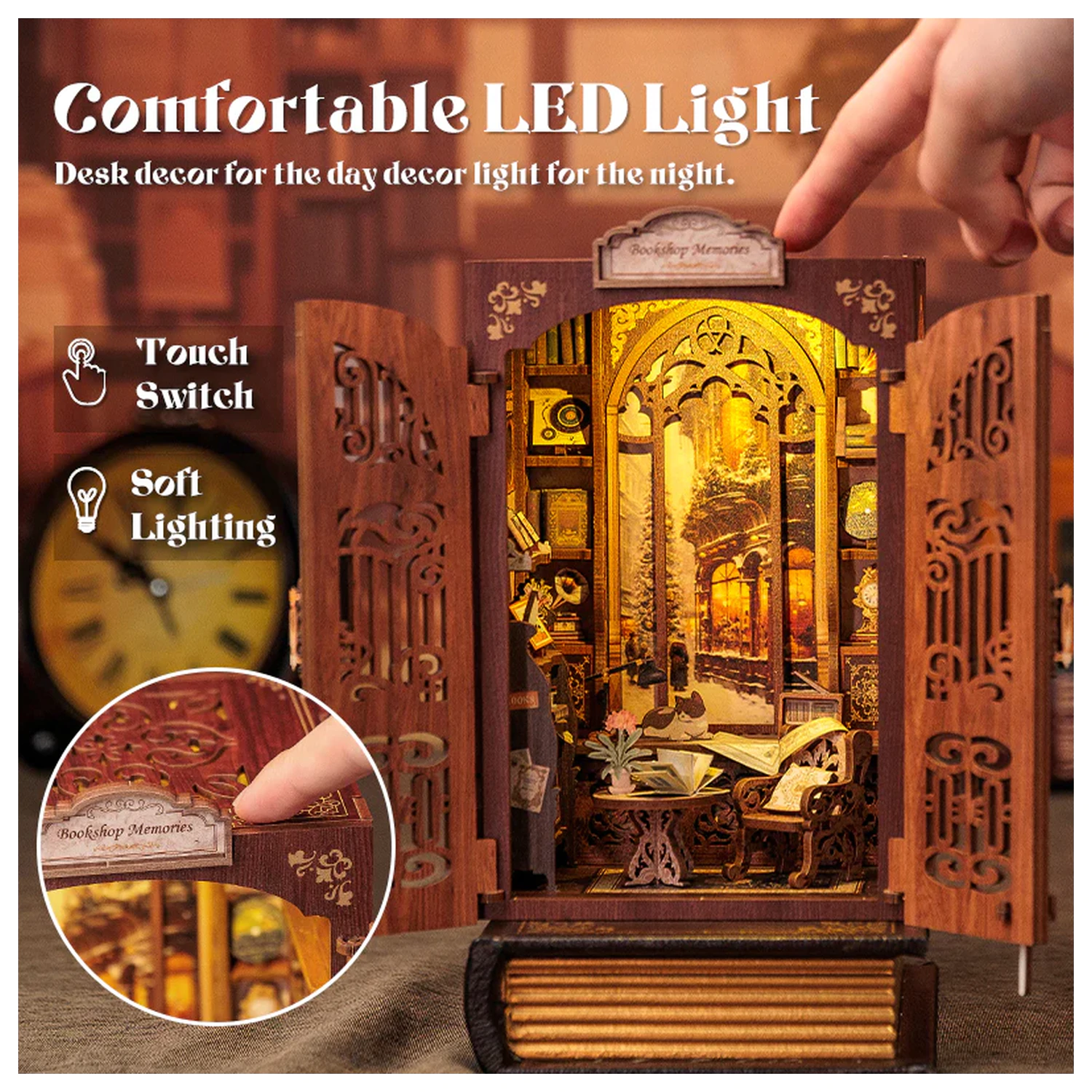 BOOK NOOK KIT DIY Memories Bookshop 127 ks + LED Light stavebnica produktová fotografia