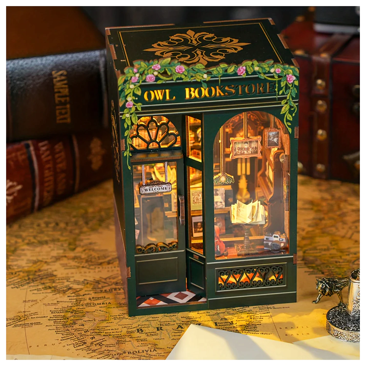 BOOK NOOK KIT DIY Owl Bookstore 139 kusov + LED svetlo stavebnica produktová fotografia