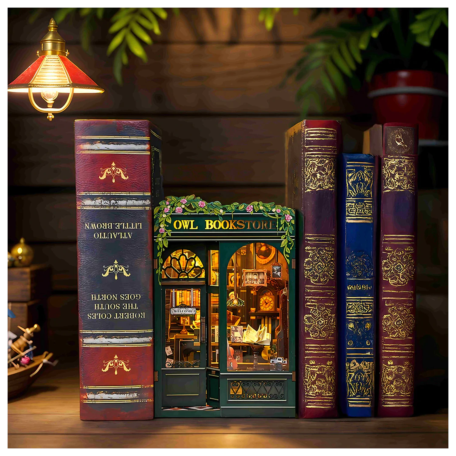 BOOK NOOK KIT DIY Owl Bookstore 139 kusov + LED svetlo stavebnica produktová fotografia