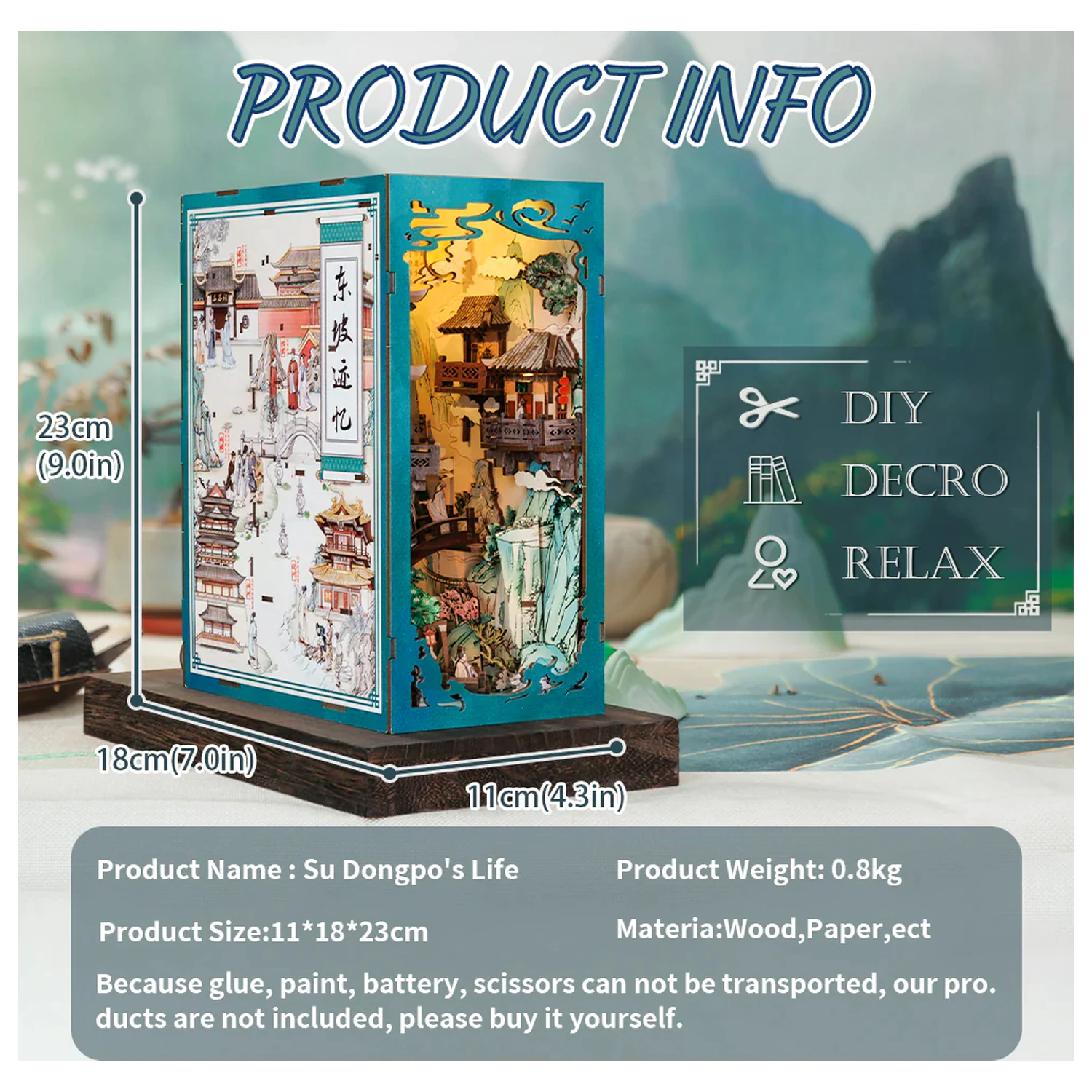 BOOK NOOK KIT DIY Su Dongpo's Life 280 kusov + LED svetelná stavebnica produktová fotografia