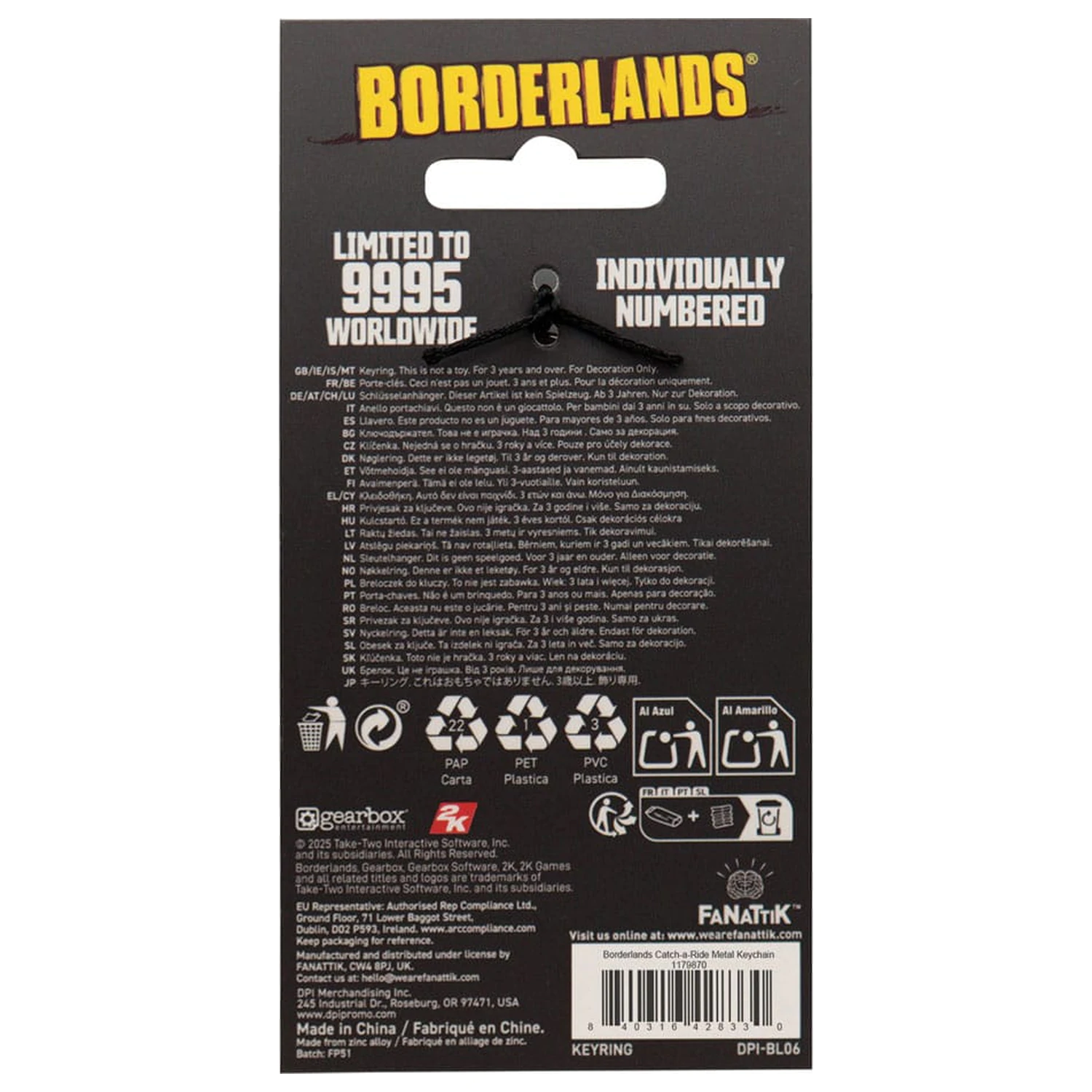 Borderlands kľúčenka Catch-A-Ride Limitovaná edícia produktová fotografia