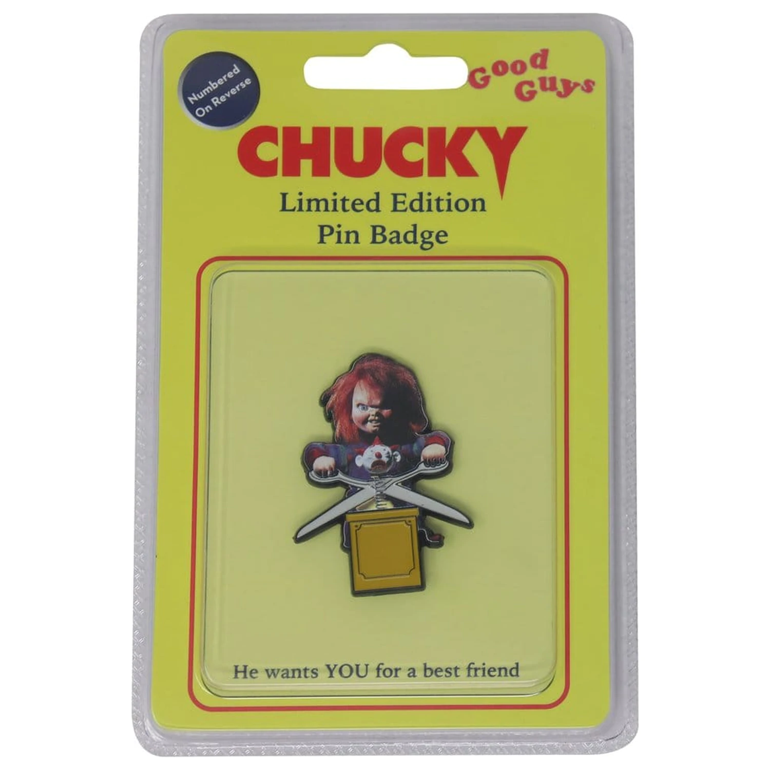Chucky odznak limitovaná edícia produktová fotografia
