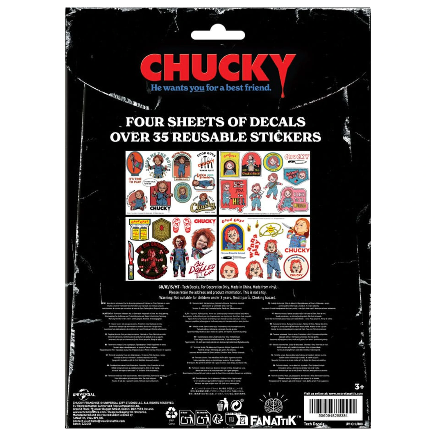 Chucky Tech balenie nálepiek produktová fotografia