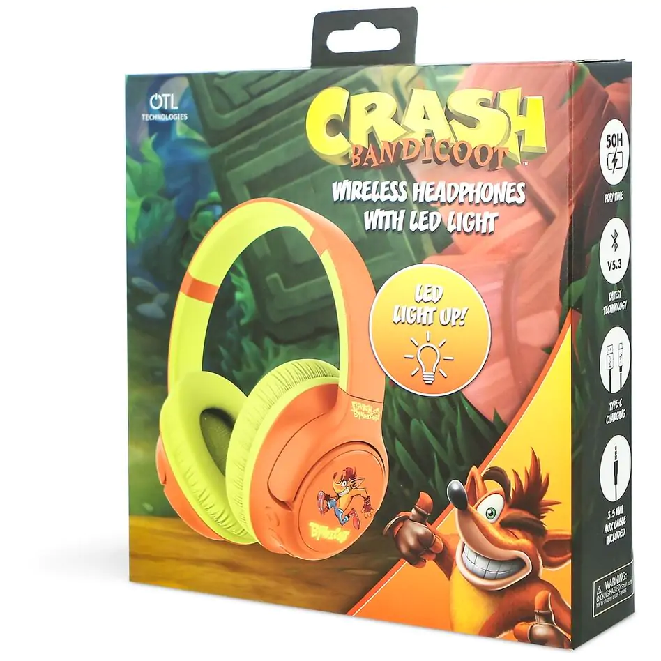 Crash Bandicoot bezdrôtové LED slúchadlá produktová fotografia