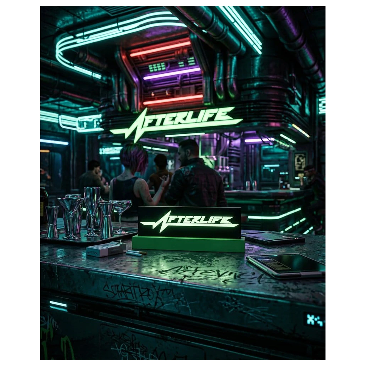 Cyberpunk 2077 Logo Svietidlo Afterlife produktová fotografia