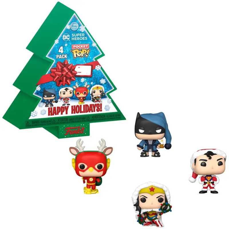 DC Comics Holiday 2022 Pocket POP! Vinyl figúrky, 4 db-os karácsonyfa ünnepi doboz, 4 cm termékfotó