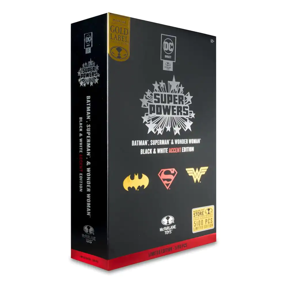 DC Direct Super Powers Action Figures Batman, Superman & Wonder Woman Black & White Accent Edition Gold Label 13 cm akčné figúrky termékfotó