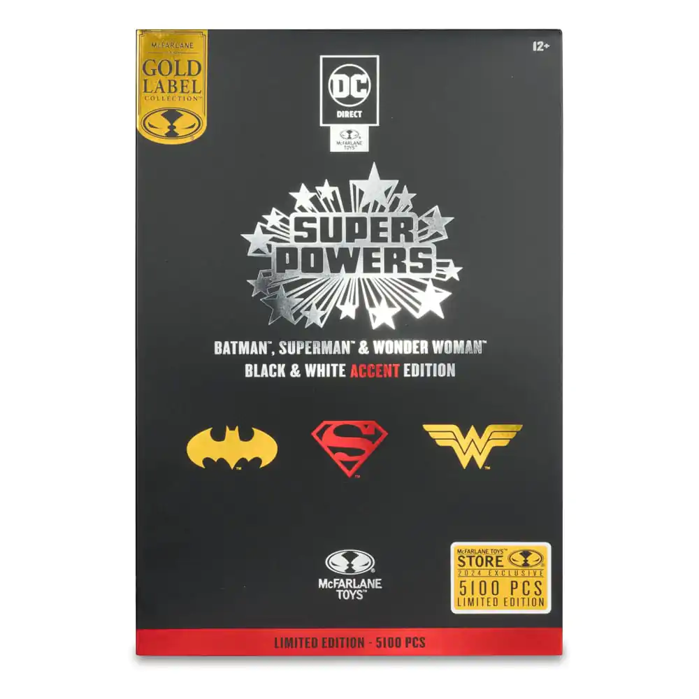 DC Direct Super Powers Action Figures Batman, Superman & Wonder Woman Black & White Accent Edition Gold Label 13 cm akčné figúrky termékfotó