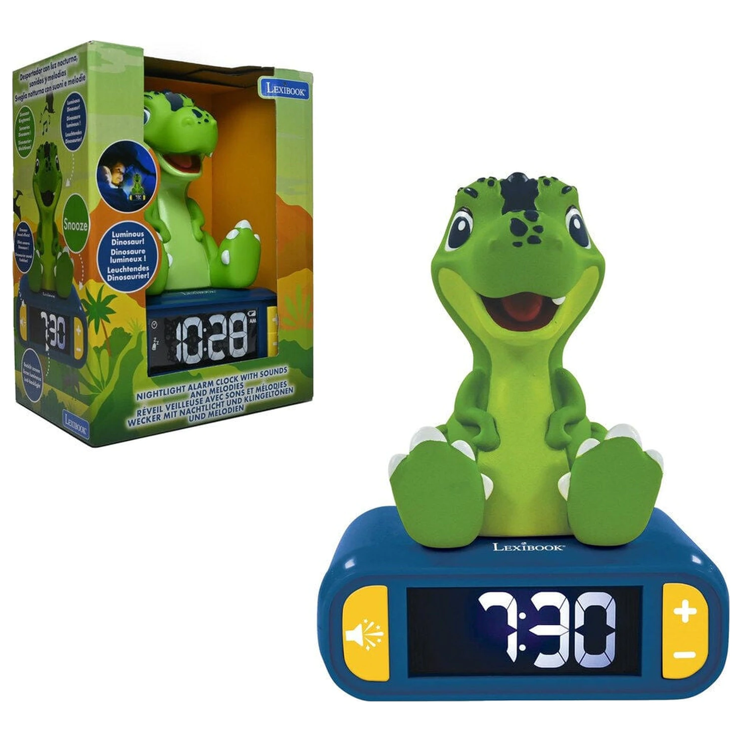 Dinosaurus 3D nočné svetlo digitálny budík produktová fotografia