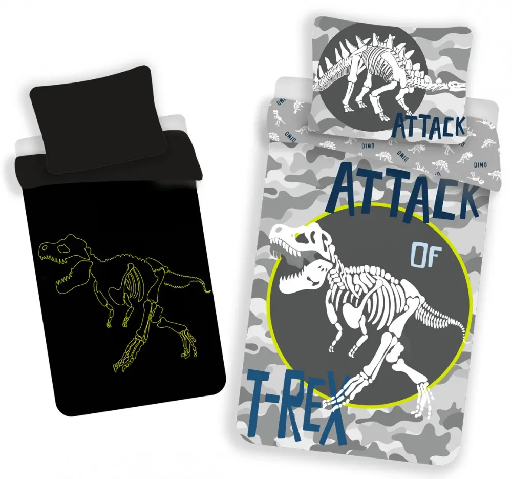 Obliečky na paplón s dinosaurom svietiace v tme 140x200cm, 70x90 cm produktová fotografia