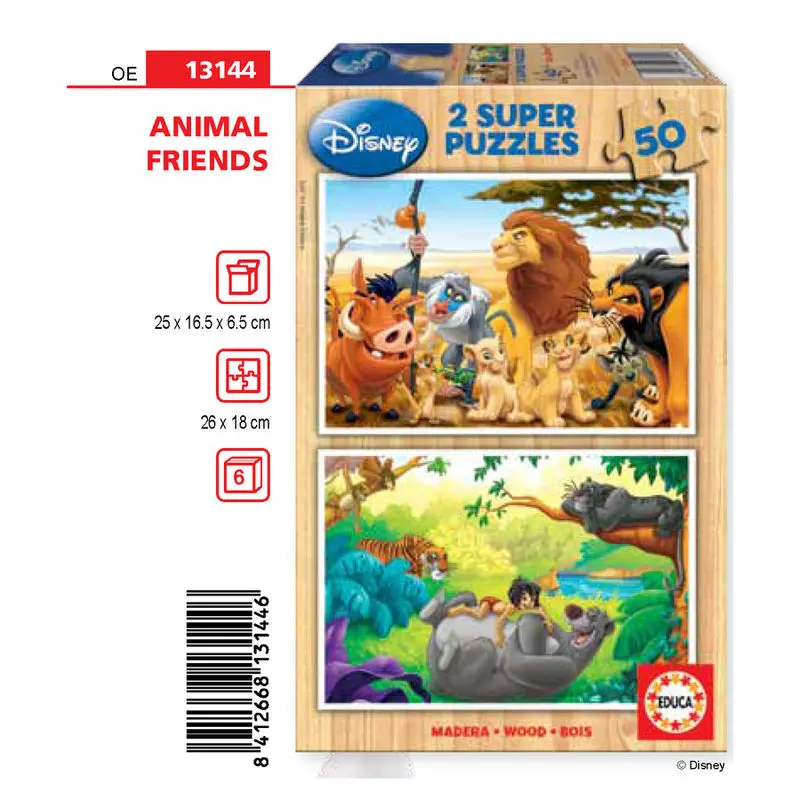 Disney Animal Friends The Lion King + The Jungle Book drevené puzzle 2x50 kusov termékfotó