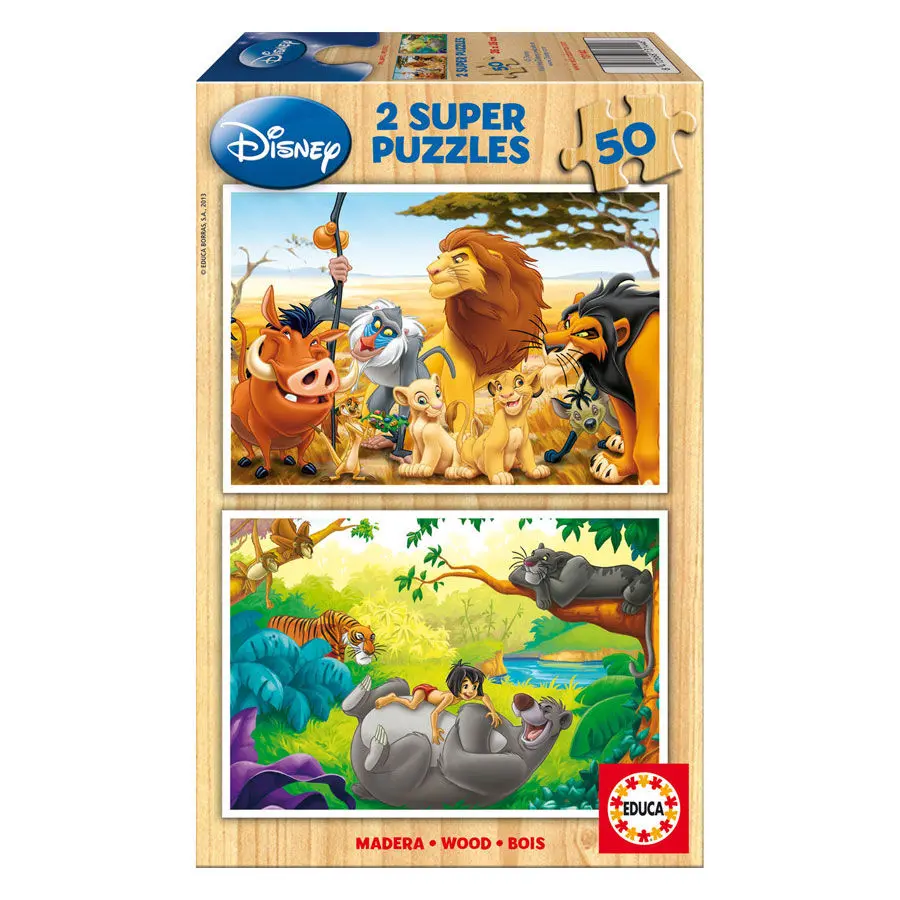 Disney Animal Friends The Lion King + The Jungle Book drevené puzzle 2x50 kusov termékfotó