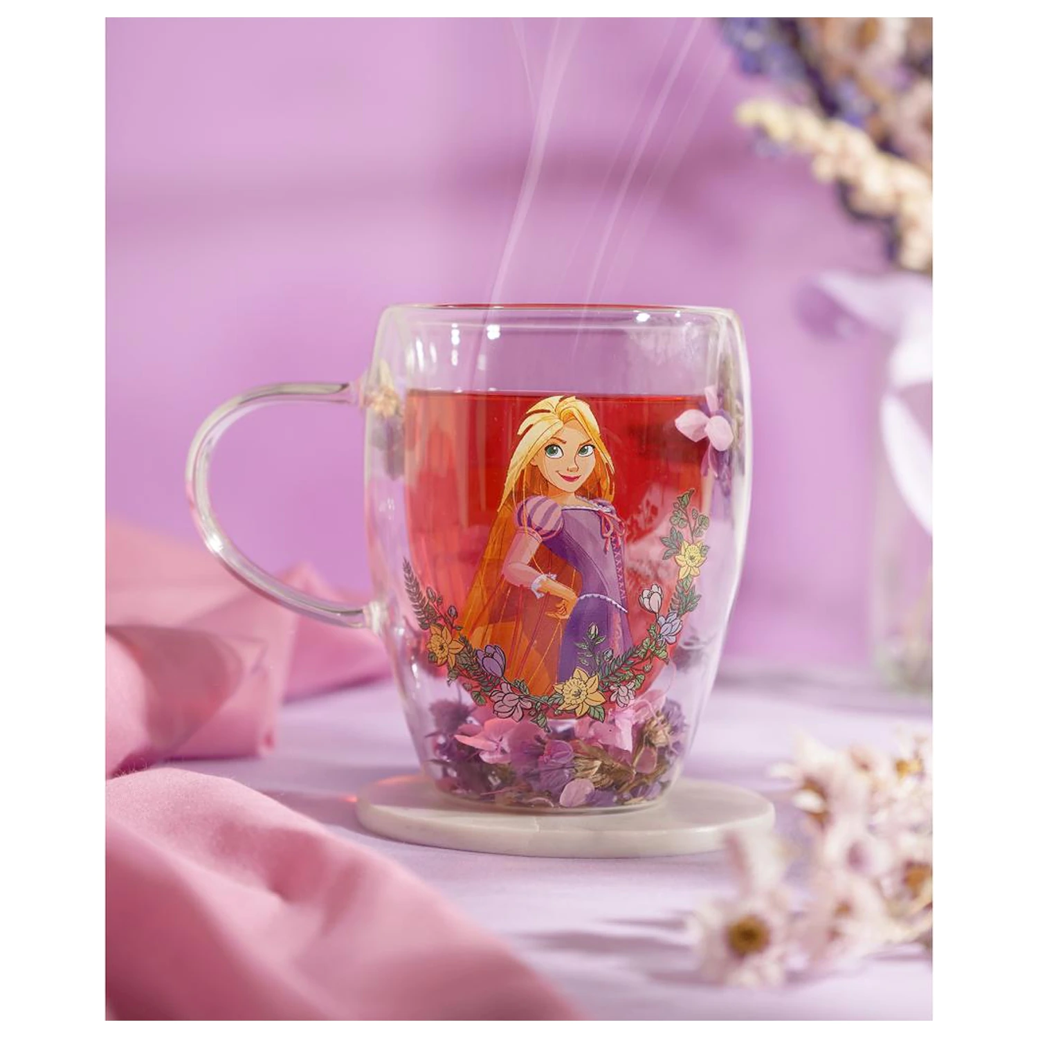 Disney Princess Rapunzel sklenený pohár so sušenými kvetmi 300 ml produktová fotografia