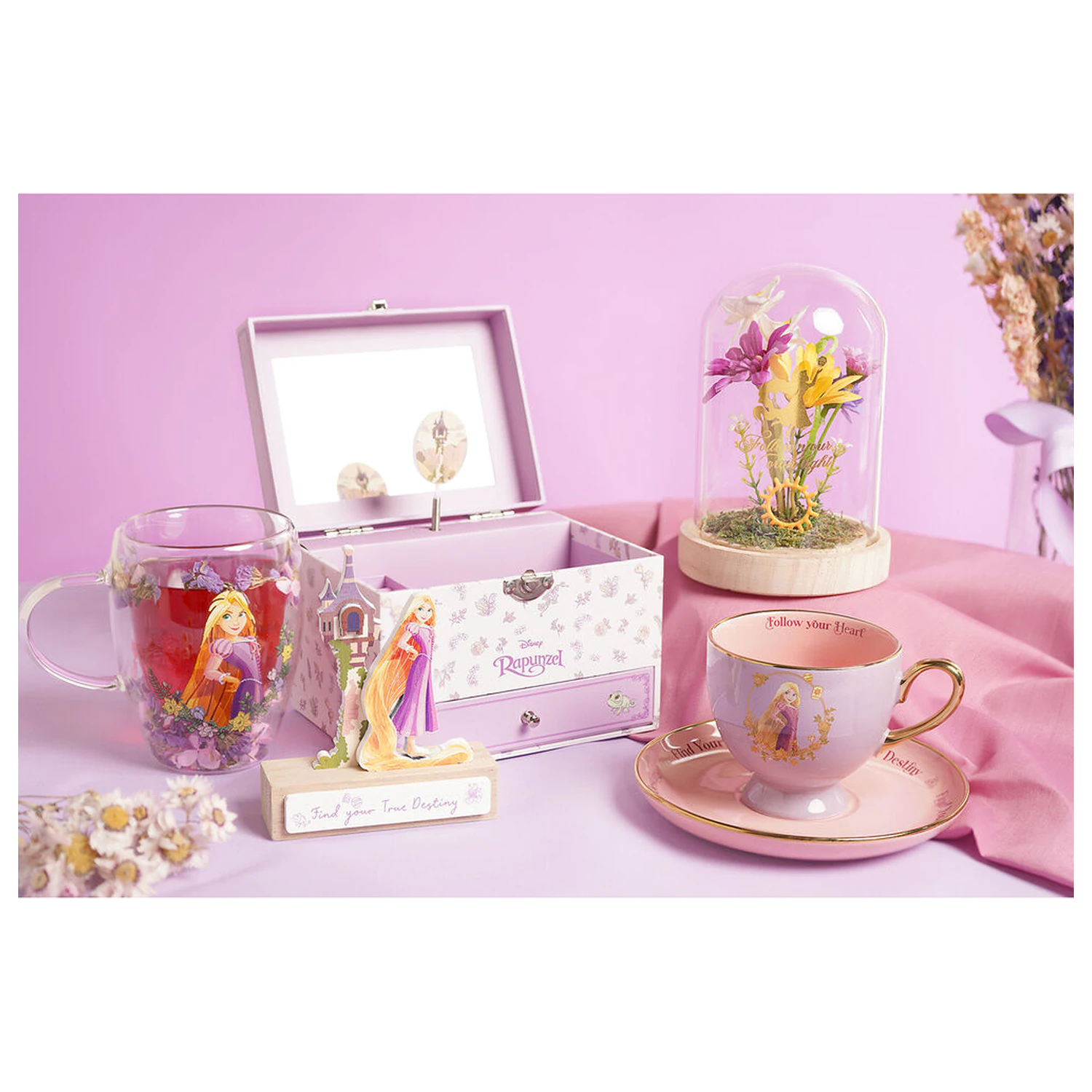 Disney Princess Rapunzel sklenený pohár so sušenými kvetmi 300 ml produktová fotografia