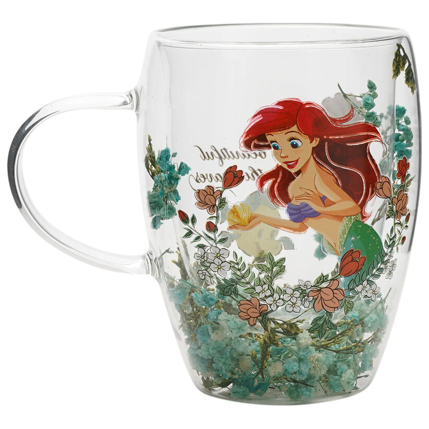 Disney Princess Ariel kvetinový dekoratívny sklenený hrnček 300 ml produktová fotografia