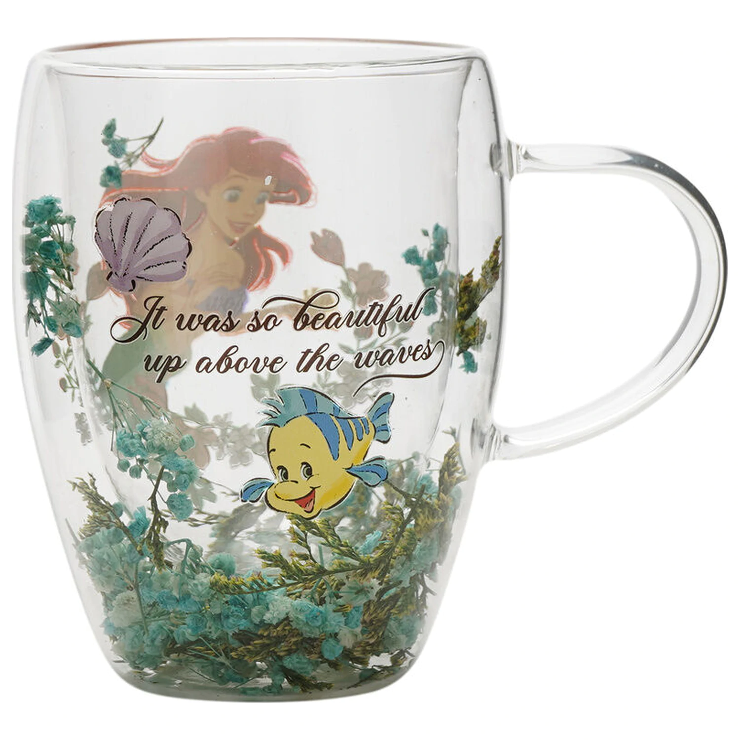 Disney Princess Ariel kvetinový dekoratívny sklenený hrnček 300 ml produktová fotografia