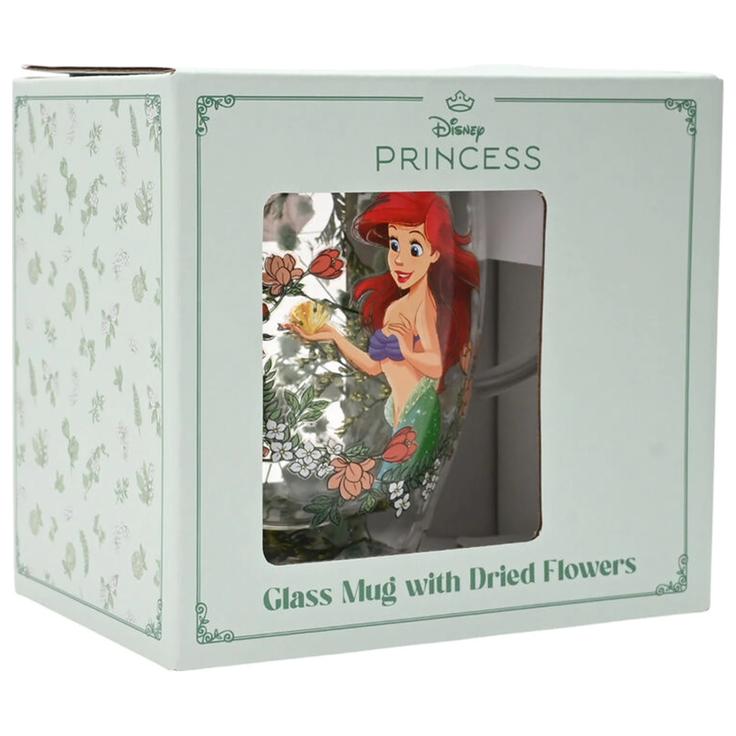 Disney Princess Ariel kvetinový dekoratívny sklenený hrnček 300 ml produktová fotografia
