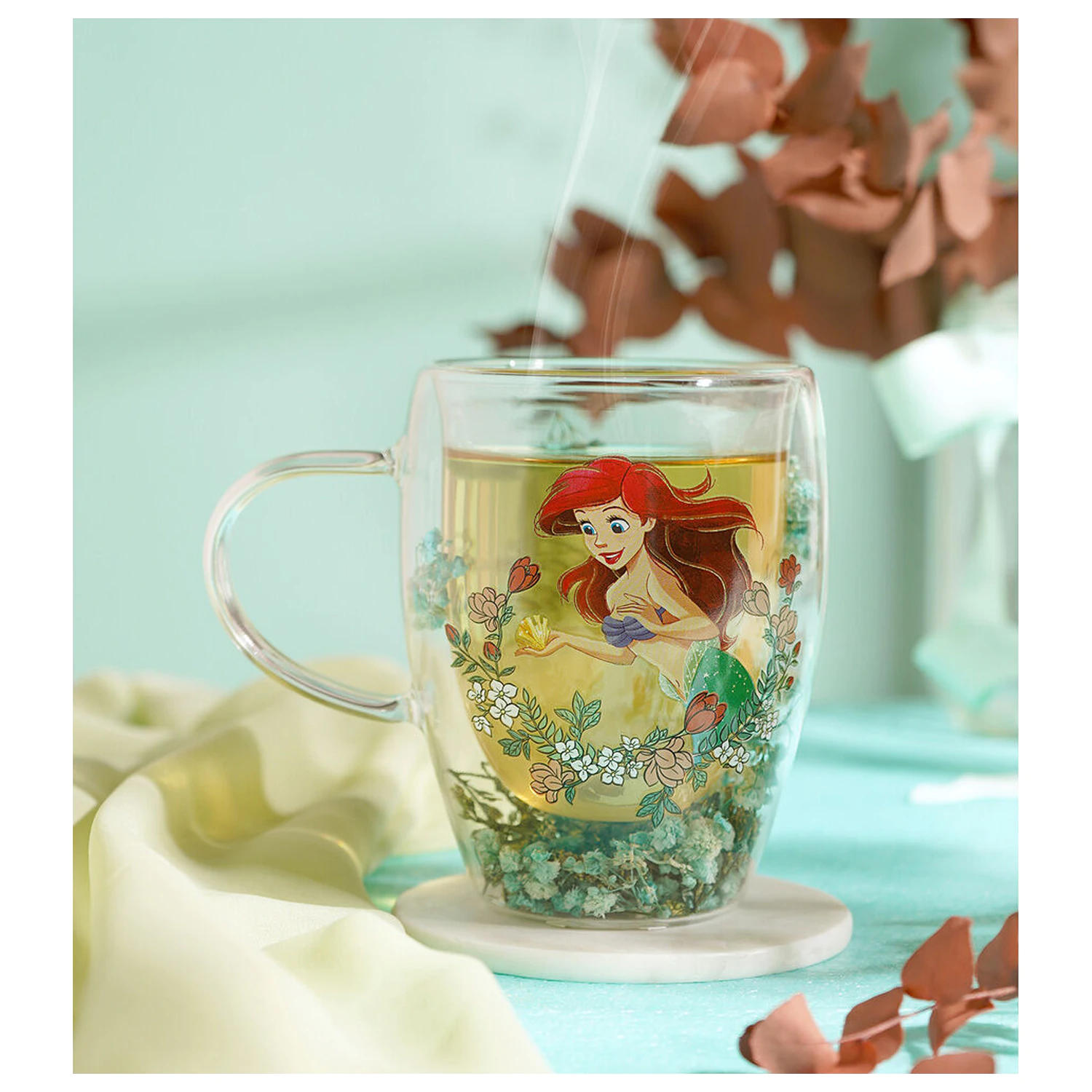 Disney Princess Ariel kvetinový dekoratívny sklenený hrnček 300 ml produktová fotografia