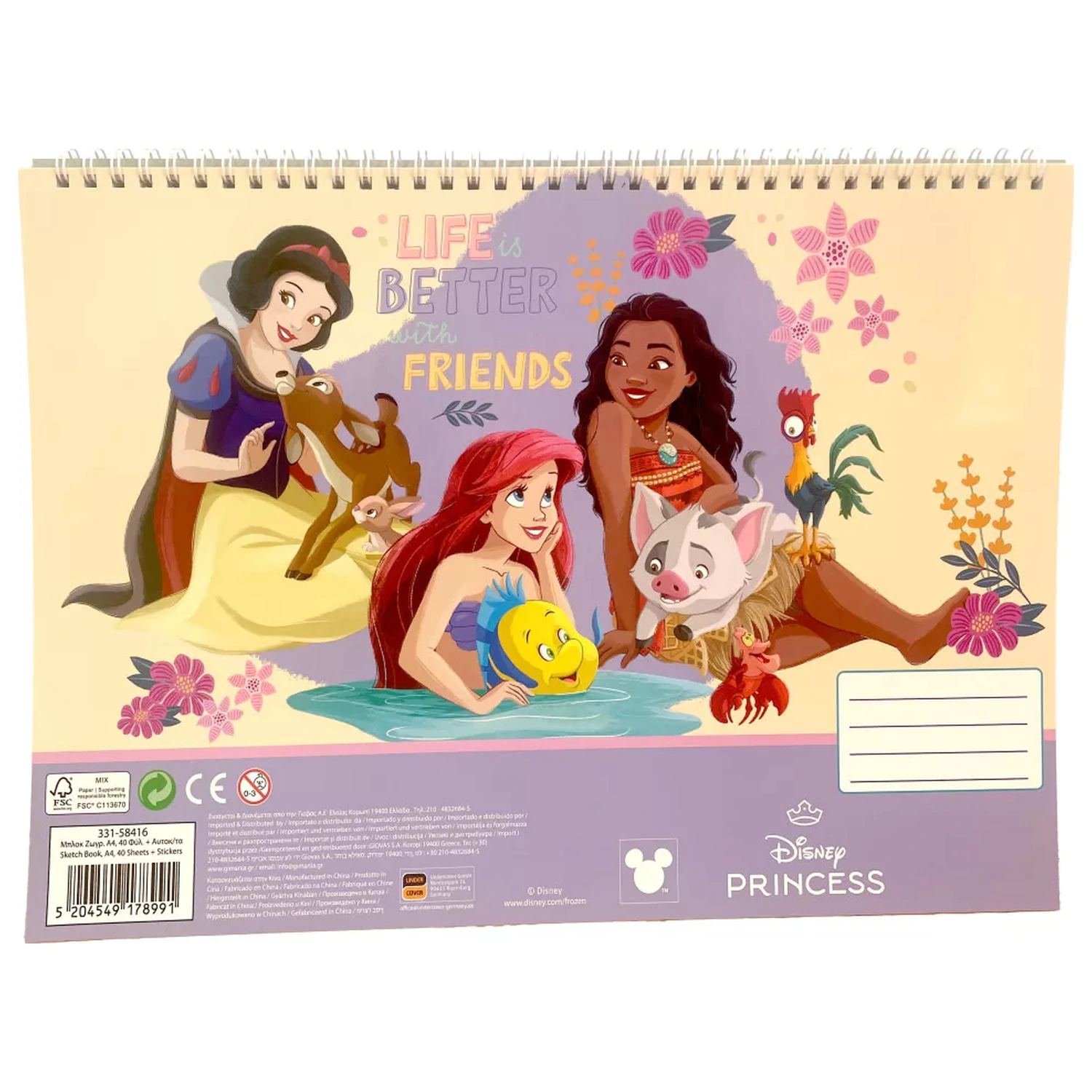 Disney Princesses Life A/4 špirálový skicár 40 listov s nálepkami produktová fotografia