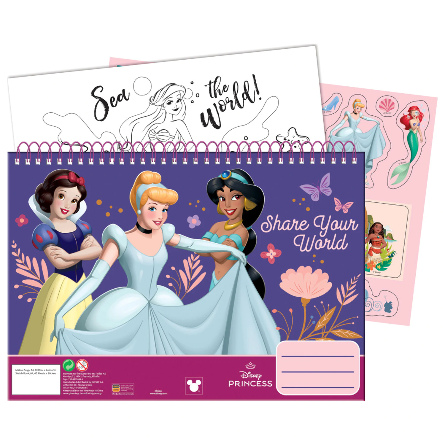 Disney Princess Your World A/4 špirálový skicár 40 listov s nálepkami produktová fotografia